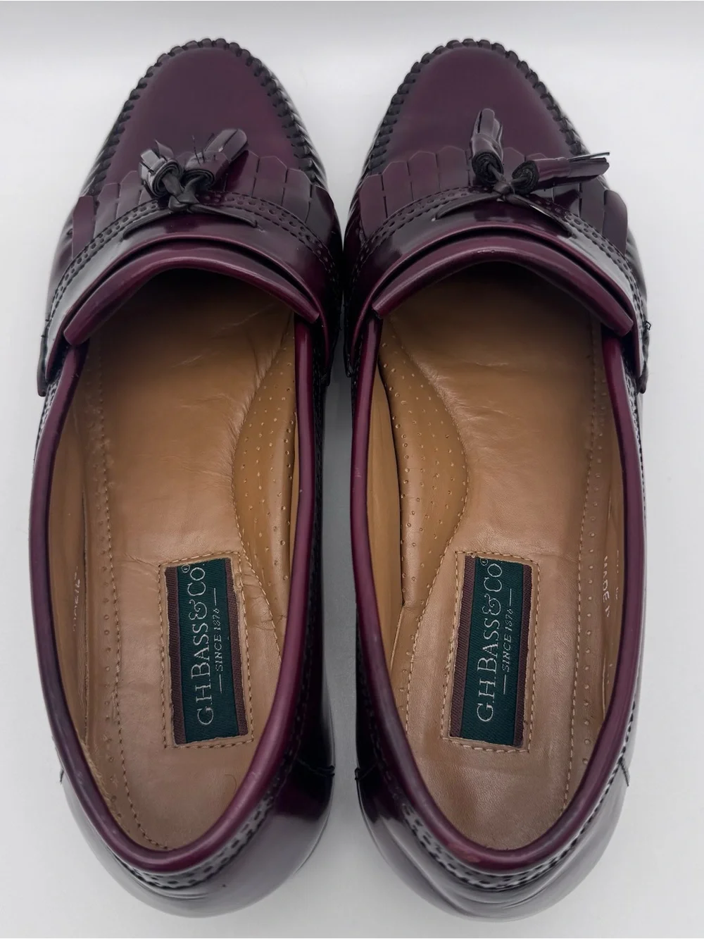 G.H. Bass & Co. Burgundy Leather Kiltie Fringe Tassel Loafers Men's Size 13 D